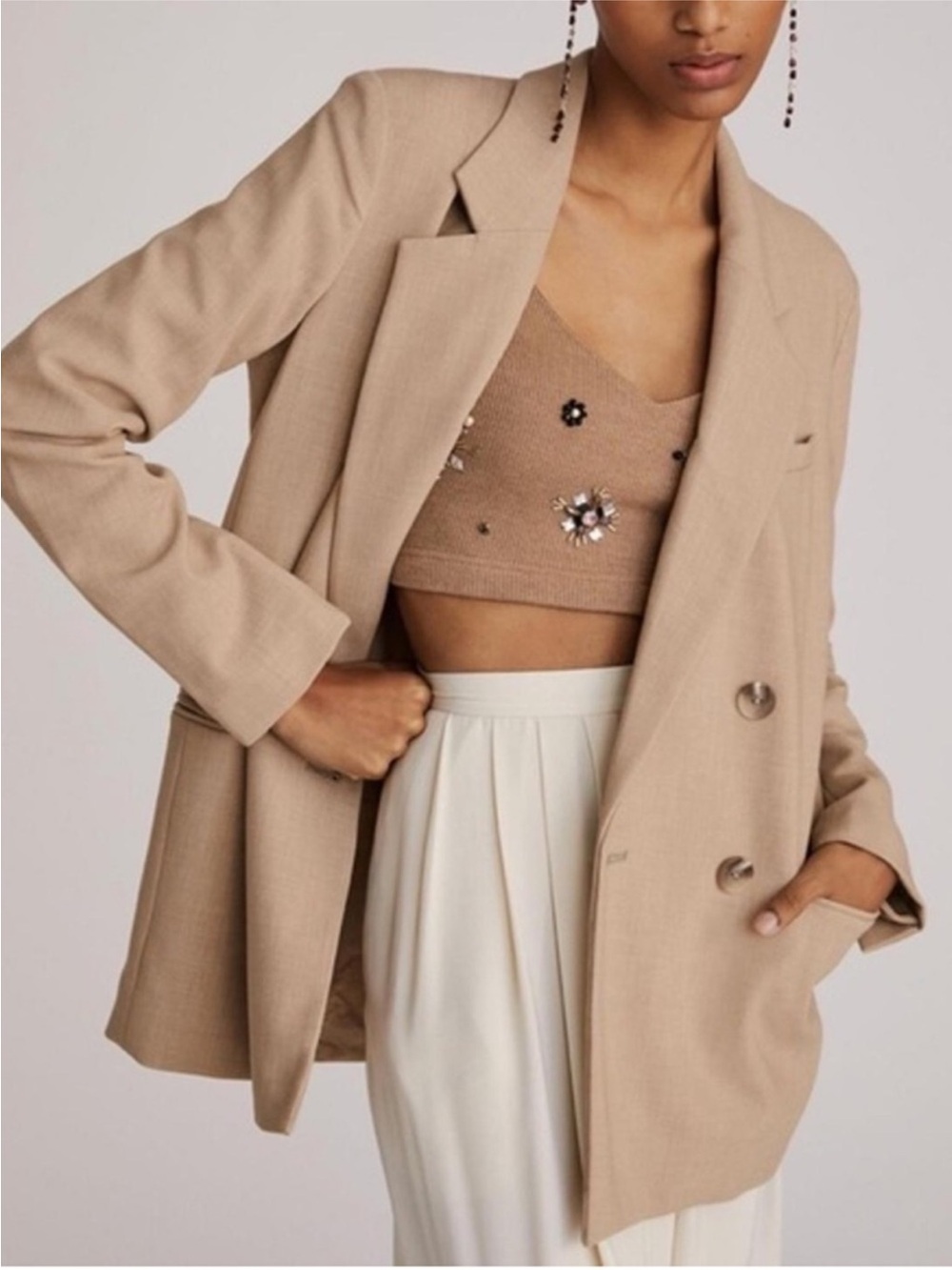 Anthropologie Maeve Double Breasted Blazer Tan